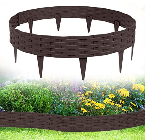 NAIZY Rattan-Optik Rasenkante 5 * 1m Beeteinfassung Biegbarer Kunststoff Mähkante Beetumrandung Rattan Design Gartenpalisade für Garten Rasen Dekorativ, Braun (5 Stück/5m)