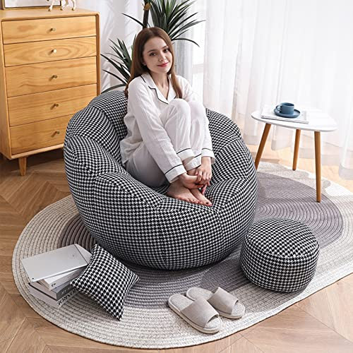 CSstone Bean Bag Sitzkissen Sessel Bodenkissen Aufbewahrungstasche Sitzsack Wohnzimmer Garten (Nur Cover) Bodenkissen Hocker Kinder Sitzsäcke Möbel Kissen Sessel Sofa,Houndstooth