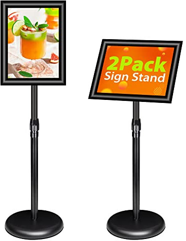 VAIIGO pack de 2 porte - logo réglable A4 porte - menu affiche en aluminium porte - logo au sol pour affichage, affiche, menu, publicité, vente, support d'affichage de notification (noir, pack de 2)