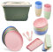 Camping Plates and Bowls Set - Includes Storage Box Washing Up Bowl - 21Pcs Dinner Set with Dinner Plates, Bowls, Cups and Cutlery – BBQ Set with Cute Colours and Matte Finish