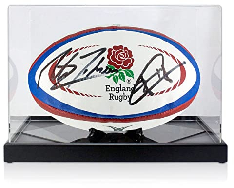 Martin Johnson And Jonny Wilkinson Signed England Rugby Ball. Display Case