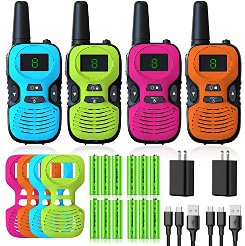 Walkie Talkies for Kids - Rechargeable 4 Pack: Walky Talky for Kids with Charger Battery - Walkie-Talkies Long Range Outdoor, Hiking, Camping Toys for 3-12 Year Old Girls Boys
