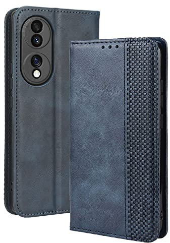 MOJIA Coque pour Honor 70 5G, Étui en Cuir, PU Housse Pochette Antichoc et Anti-Rayures Fonction Stand Rabat de Portefeuille Etui Coque. Bleu