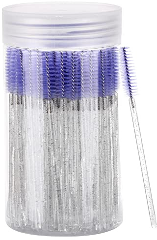 100 Pcs Disposable Mascara Wands, Lash Brushes with Container, Crystal Eyebrow Spoolies Brush for Eyelash Extensions (Purple)