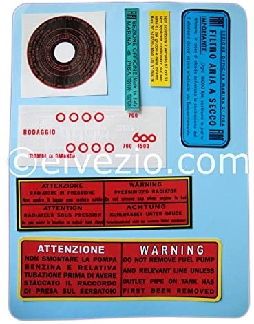Adesivi Motore (7 Pezzi) Compatibile con Fiat 600 e 600 Multipla Epoca