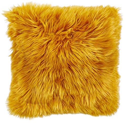 andiamo Kunstfell Sitzkissen Ovium - Stuhlkissen Fell Stuhlauflage Dekokissen in moderner Schaffell Optik 34 cm rund 1 Stück Senfgelb