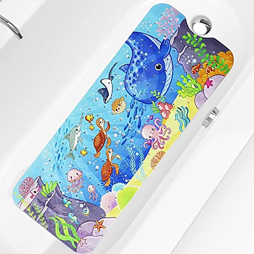 Bingobang Bathtub Mats Non Slip Extra Long Bath Shower Tub Mat 100 x 40cm with Suction Cup, Anti-Mould Drain Holes, Machine Washable, for Bathroom Floor