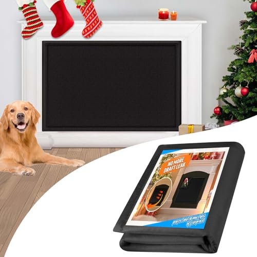 Magnetic Fireplace Cover - Adjustable Draft Stopper, Black 39 W x 32 H