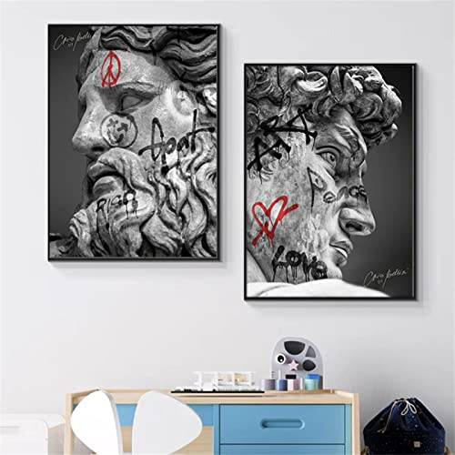 Klassische David Statue Wandkunst 2 Stück Leinwand Gemälde Michelangelo Kunst Drucke Bilder Schwarz Weiß David Skulptur Poster Wohnkultur 60Cmx80Cmx2Pcs Kein Rahmen