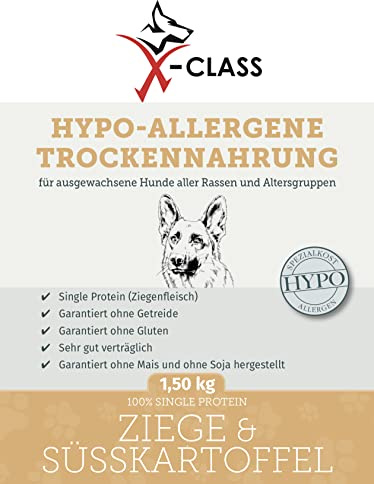 X-CLASS Hypo-Allergene Trockennahrung Ziege & Süßkartoffel, Alleinfuttermittel für ausgewachsene, allergische und ernährungssensible Hunde, 11,5kg