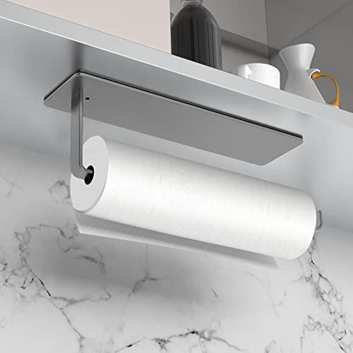 Drucilla Porta Rotolo da Cucina Autoadesivo, Appendere a Parete Senza Forature, Adesivo, in Acciaio Inox, Porta Carta da Bagno, 26cm Grigio