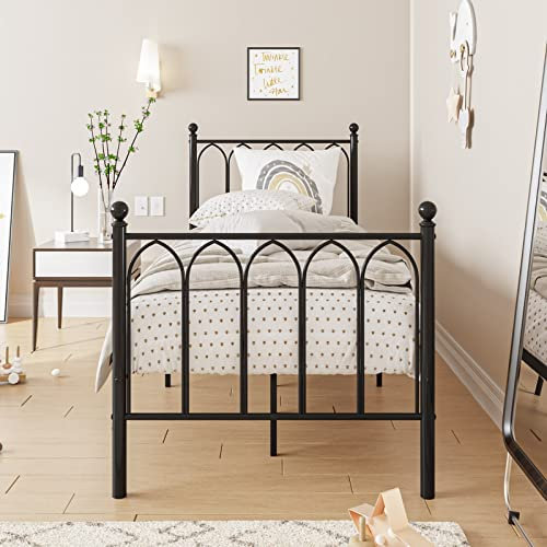 Banemi Bettgestell Schwarz Metall, Doppelbett Vintage Metallbett mit Lattenrost Doppelbett Bett Rahmen Schlafzimmer Bett Bettgestell 90X190