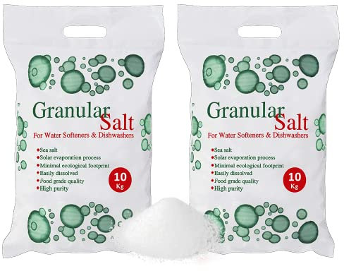 10kg Granular Salt For Granular Water Softeners Best For Laundry Kitchen Dish Washing | Compatible To All Water Softner Salt Machines | Food Grade 100% Genuine British Salt (2 Bag)
