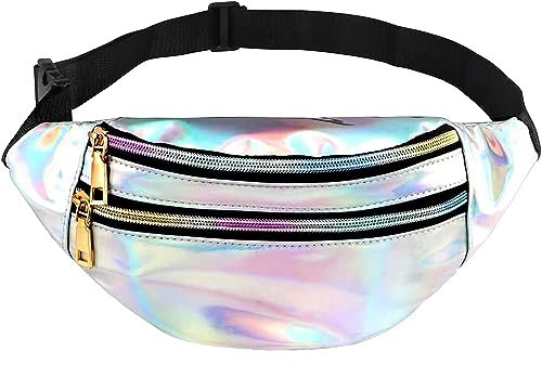 YSTrillion Bauchtasche Mode Damen Herren Glitzer,Sport PU Leder Wasserdicht Reflektierender Hüfttasche mit Verstellbarer Gurt für Alltag Wandern Sport Gürteltasche(Silber