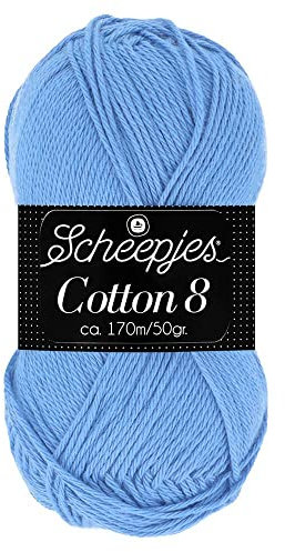Scheepjes Cotton 8 Baumwollgarn blau | Häkelwolle reine Baumwolle zum Stricken und Häkeln | 100% Baumwolle | 50g ~170m für Nadelstärke 3 mm (506)