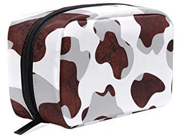 Weiß Braune Kuhflecken Make-up Tasche Tragbarer Organizer Kosmetiktasche für Reisen Make-up-Koffer, Geschenke, Kulturbeutel für den täglichen Gebrauch für Mädchen und Frauen