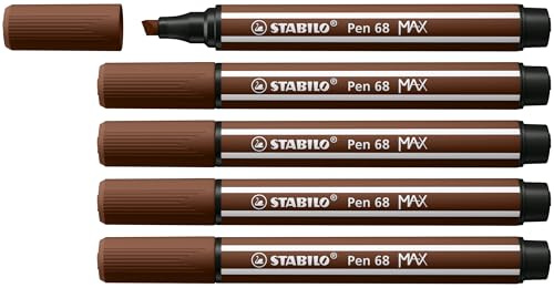 STABILO - Premium-Filzstift mit dicker Keilspitze - Pen 68 MAX | 5er Pack, braun