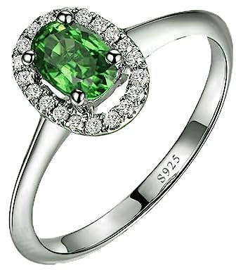 Homxi Sterlingsilber Ring Damen,Engagement Trauringe 4 Zinken Simple Oval Grün Zirkonia Silber Ring Damen Hochzeit Gr 57 (18.1)