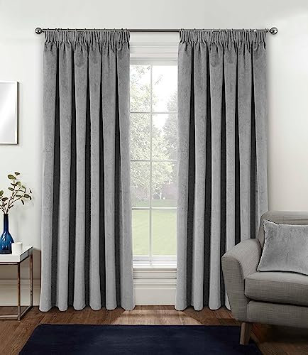 Enhanced Living Oxford Premium Velvet Grey Blackout Curtains for Curtains for Bedroom - Supersoft Tape Top Curtains - 66x54 inch (168x137 cm) - 2 x Curtain Panels
