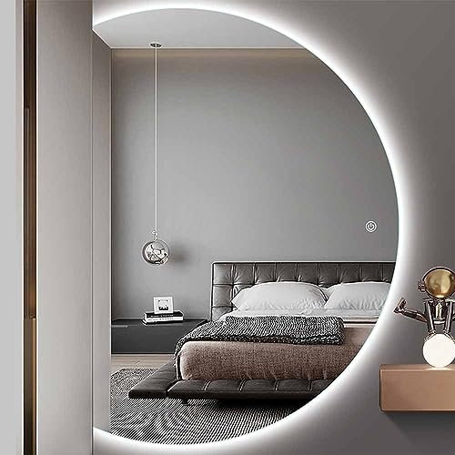 UkewEi Specchio Vanity Bagno con Luce a LED, Semicerchio, Anti Nebbia, Specchio da Parete Illuminato più Elegante, 120CM Specchio a Figura Intera con Touch Control, Dimmerabile (Color : Left Cut, Si