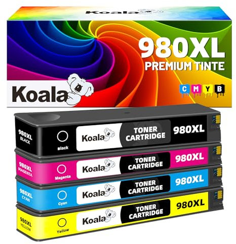 Koala 4er-Pack 980XL 980A Multipack Tintenpatrone Kompatible mit HP 980 981 XL patronen für HP Officejet Enterprise MFP X585z MFP X585dn MFP X585f X555dn X555xh, 1Cyan 1Gelb 1Magenta 1Schwarz