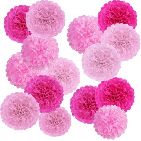SUNBEAUTY 15 Stück Seidenpapier Pompons Rosa Papier Pompons Party Deko für Hochzeit Deko Tischdeko Geburtstag Baby Shower Gartenparty Partydeko