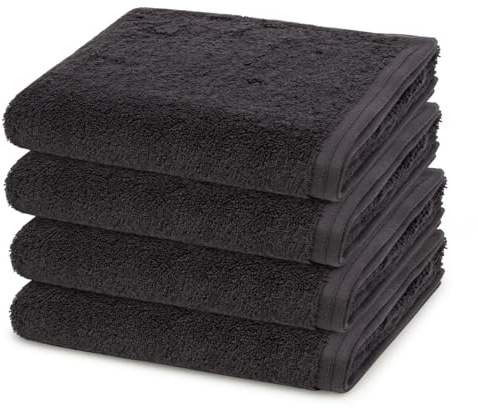 Vossen - 4 teiliges Frottier-Set - Vegan Life (4 X Handtuch im Set) - 580 g/m2 - Baumwolle - Frottee - saugstark - weich und flauschig - Anthrazit