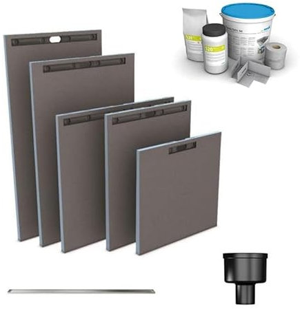 Receveur à carreler WEDI Fundo Riolito Neo + barrette de finition inox + bonde vertical + kit d'étanchéité 180 x 90 cm