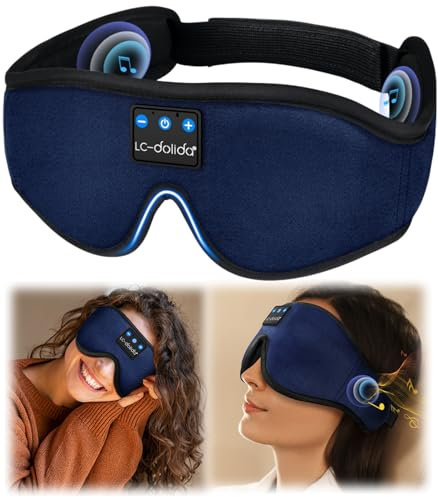 LC-dolida Bluetooth Sleep Headset Augenmaske Schlafmaske Kopfhörer Bluetooth Maske Eisseide Kabellos Augenmaske Ultradünne Stereo-Lautsprecher Seitenschläfer, Yoga Meditation für Herren Frauen