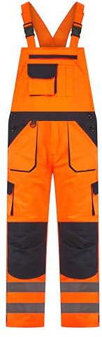 LABEL APPAREL Men's Hi Vis Bib & Brace Workwear Dungarees Adjustable Straps Work Dungarees For Men, Orange/Navy Colour, Size- 2XL