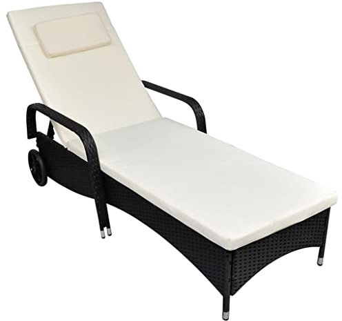 Sonnenliege mit Polster ,Liegestühle für den Garten,Relaxliege,Freizeitstuhl für draußen,Terrassen-Freizeitstuhl,Gartenmöbel,Outdoor-Loungebett,für Garten,Strand,Freizeit,Rollen Poly Rattan Schwarz