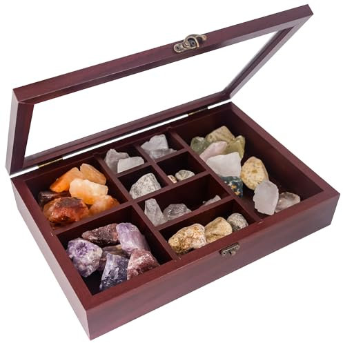 GMFrames Fels Vitrine Organisieren Sie Ihre Edelsteine in 9 Rastern,Kristallhalter für Steine-Display,Aufbewahrungsbox Crystal Organizer