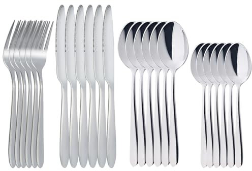 RETON Juego de cubiertos de 24 piezas para 6 personas, cubiertos acero inoxidable, tenedor, cuchillo, cuchara, cutlery set para casa/fiesta/restaurante, cubiertos aptos para lavavajillas