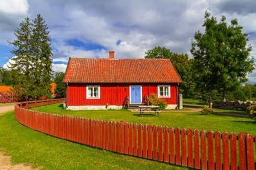 adrium Acryl-Bild 110 x 70 cm: Traditionelle rote Architektur eines Holzhauses in Schweden (93053328)