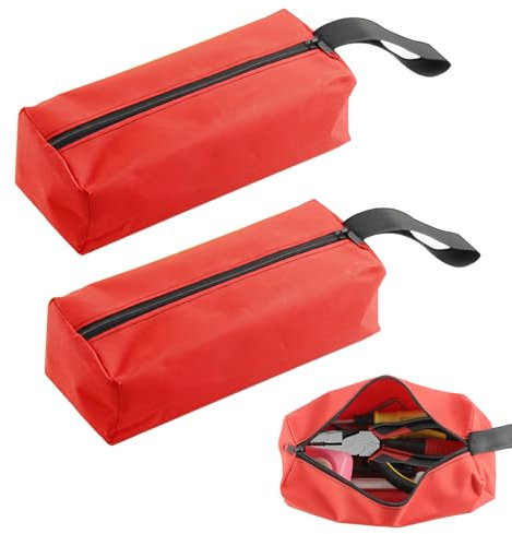 Set di 2 Borsa Porta Attrezzi, Piccola e Portatile, in Poliestere 600D, Multifunzionale con Cerniera per Giardinaggio, Lavoro Esterno e Riporre Oggetti d'Arte (rosso)