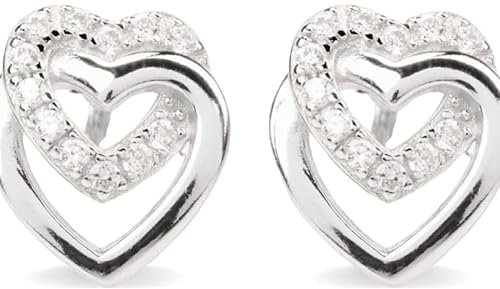 QUADRI – Ohrringe Silber 925 Stecker mit Zirkonen au – Herz Ohrringe – Ohrstecker Silber 925 – Schmuck Damen Hergestellt in Italien – Inklusive Geschenkbo