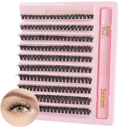 Poiuyoiu Kit D'Extension de Cils DIY Cils Individuels 8-16mm Cils en Grappe 50D D Curl Volume Kit D'Extension de Faux Cils Avec Application de Colle Pour Cils Bond and Seal
