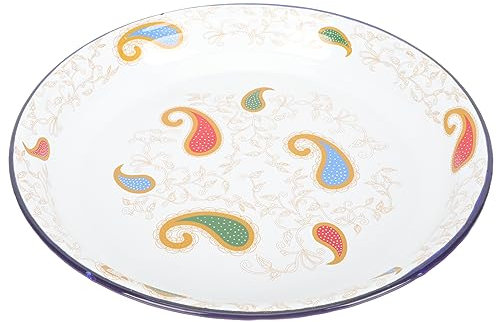 Cabilock Bandeja para Servir Bocadillos con Plato Redondo Esmaltado con Patrón de Flores Gruesa para Frutas Y Verduras para La Cocina