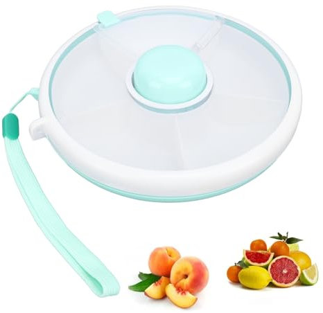 ciciglow Snack-Spinner-Set für Kinder, Wiederverwendbarer Snack-Box-Behälter mit 5-Fächer-Spender und Deckel, 360° Drehbarer Aufbewahrungsbehälter für Babynahrung (Minzgrün)