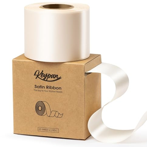 Keypan Satinband Elfenbein Geschenkband Schleifenband 6,3cm x 22,9m | Doppelseitiges Creme Seidenband für Geschenkband Hochzeit, Blumensträuße, Schleifen, Basteln