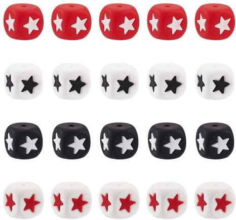 Elecrelive Lot de 40 perles en silicone pour la fabrication de porte-clés, perles cubiques en silicone avec étoile en caoutchouc de 12 mm pour la fabrication de stylos, colliers, bracelets, porte-clés