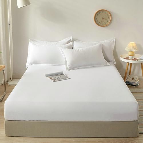 Stfery Spannbettlaken 200X150, Baumwolle Bettlaken Einfarbige Farbe Bettlaken Matratzenhöhe Bis 11-26cm Weiß