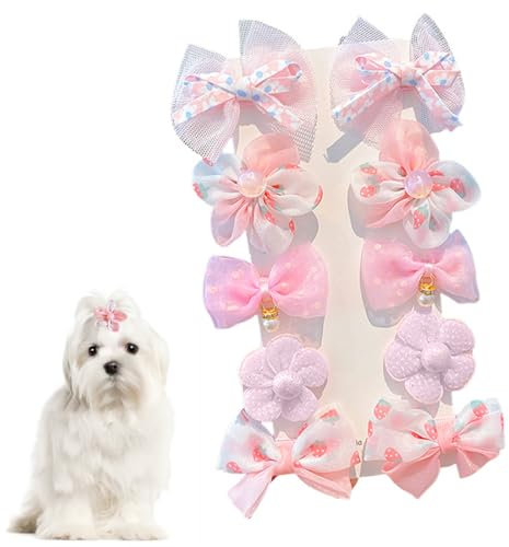 BEPSYOM 10 Stück Haarspange für Hunde und Katzen Haaraccessoires Zubehör, Haarnadel mit Schleife für Haustiere Niedlicher Welpen-Haarschmuck für Teddy-Pudel-Bichons