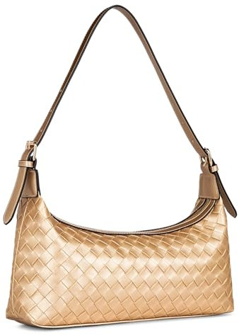 molshine Hobos-Schultertaschen für Damen,gewebte PU-Leder-Tragetaschen,Handtasche,modische Damen-Freizeittasche mit Griff oben für Arbeit Freizeit Einkaufen (Gold)