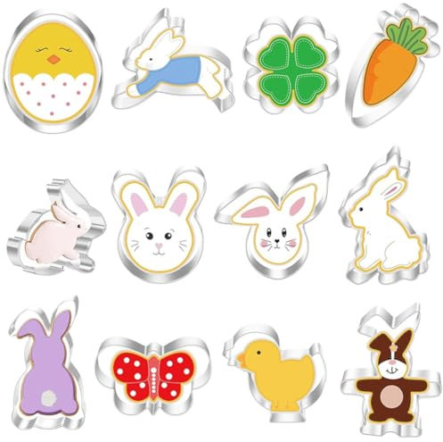 12 Stück Ausstechform Ostern,Oster Ausstecher Set,Ausstechformen Ostern,Osterplätzchen Ausstecher,Osterausstecher Hase, Keksausstecher Ostern,Osterkekse Plätzchenausstecher für Backen Kindern