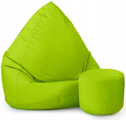 Slevobox Sitzsack mit Hocker Hellgrün 112x82x82 cm - XXL Sitzsack Erwachsene mit Füllung - Schlafzimmer und Wohnzimmer Möbel - Indoor Sitzsäcke Wasserdicht - Lounge Sessel - Bean Bag