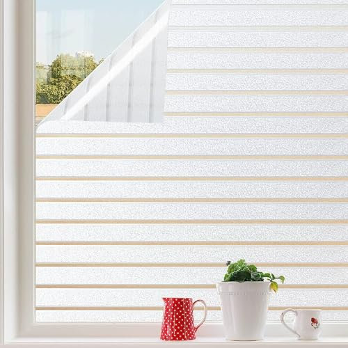 AVOID Fensterfolie Streifen – Sichtschutzfolie Fenster selbsthaftend – Fensterfolie Blickdicht ohne Kleber – Milchglasfolie statisch – UV-Schutzfolie inkl. Rakel, Messer & Pflanzensprüher (90x300 cm)