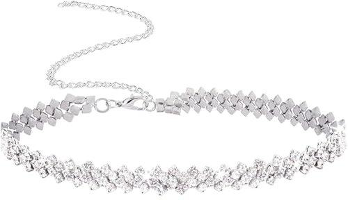 LUYANFX Strass Kette Choker Damen Diamant Kette Collier Damen Silber Glitzer Schmuck Silberne Necklace Brautschmuck Halsband Trachtenkette für Alltag, Partys, Bälle, Hochzeiten