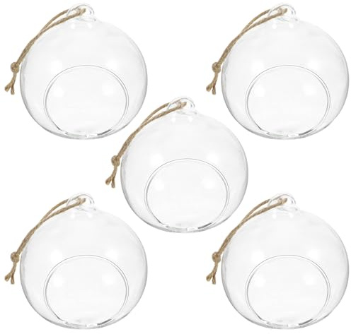 VOSAREA 5 Stück-pack Glaskugel Terrarium mit Seil Teelichthalter Hängend aus Glas Hängende Blumenvase für Festdekoration und Abendessen