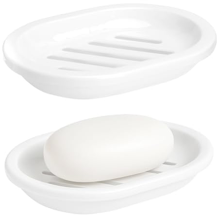 XRVRILE 2er-Set Doppelschichtige Seifenschale Weiß, Soap Dish Seifenschalen, Abnehmbar & Schnell Abtropfend, Seifenhalter, Seifenablage, Seifenschale, Seifenbox, Soap Tray für Bad & Küche